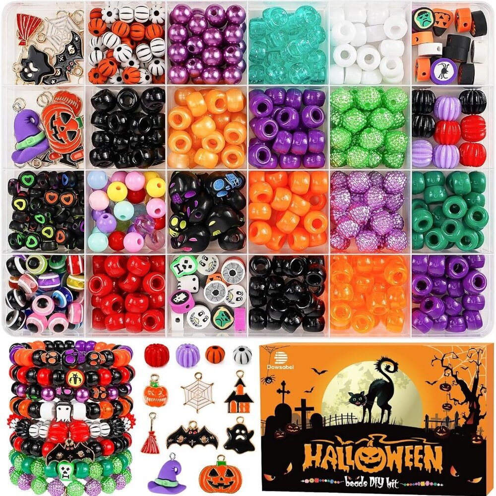 Bracelet Making Kit, Halloweens Beads for Bracelets Making Pony Beads Polymer Cl